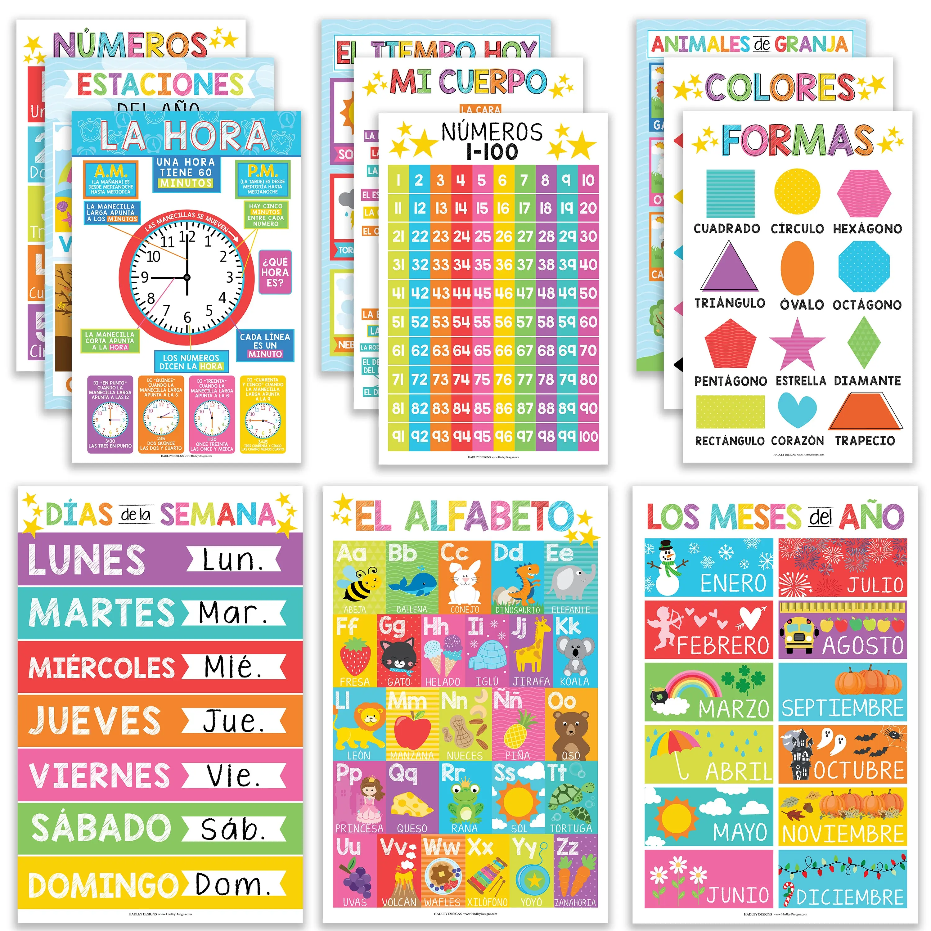 Colorful Spanish Posters | Set of 12 | Spanish Educational Supplies
