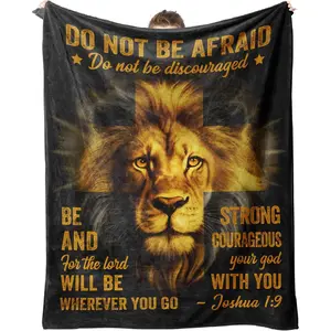 Christian Gifts for Men, Blanket Printed with Lion & Bible Verse, Religious, Birthday Gifts for Men, Teen Boys, Catholic, Spiritual, Baptism Gift, Soft Throw Blanket 50'' x 60''