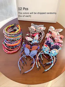 12pcs Cute Bunny Ears Hairbands for Girls, Hair Accessories Sets, Mixed Patterns, Sweet and Adorable, All Seasons, Cartoon Style, No Ca Prop 65 Warning