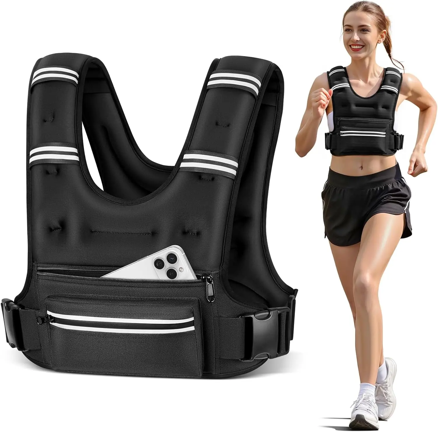 Weighted Vests for Women Men, 8 lb Weighted Vest with Storage Pockets, Rucking Vest with Reflective Stripe, Adjustable Straps Weight Vest for Running, Walking, Workout, Training