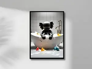 Kaws Sitting on bathtube Poster, Hypebeast bathroom decor, kaws bathroom wall art Unframed