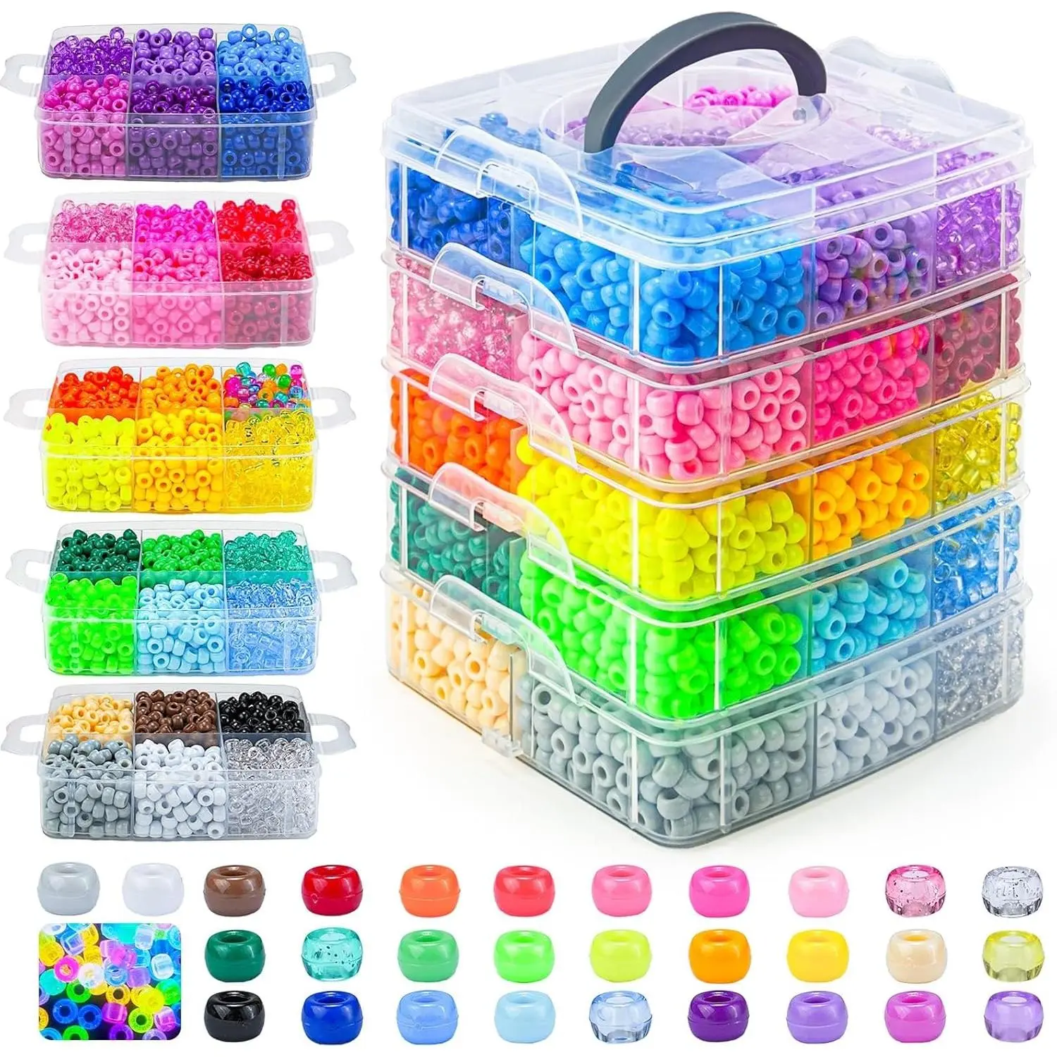6000+ PCS Pony Beads 30 Assorted Colors Includes Glow in the Dark Bead, Kandi Beads for  Making, Friendship Bracelet, 6x9mm Hair Bead for Braids in Shock Resistant Packaging