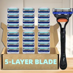 High-Quality Men's Five-Layer Manual Shaver, Stainless Steel 5 Layer Blades, Replaceable Heads, Daily Grooming & Hair Removal, Razors Set
