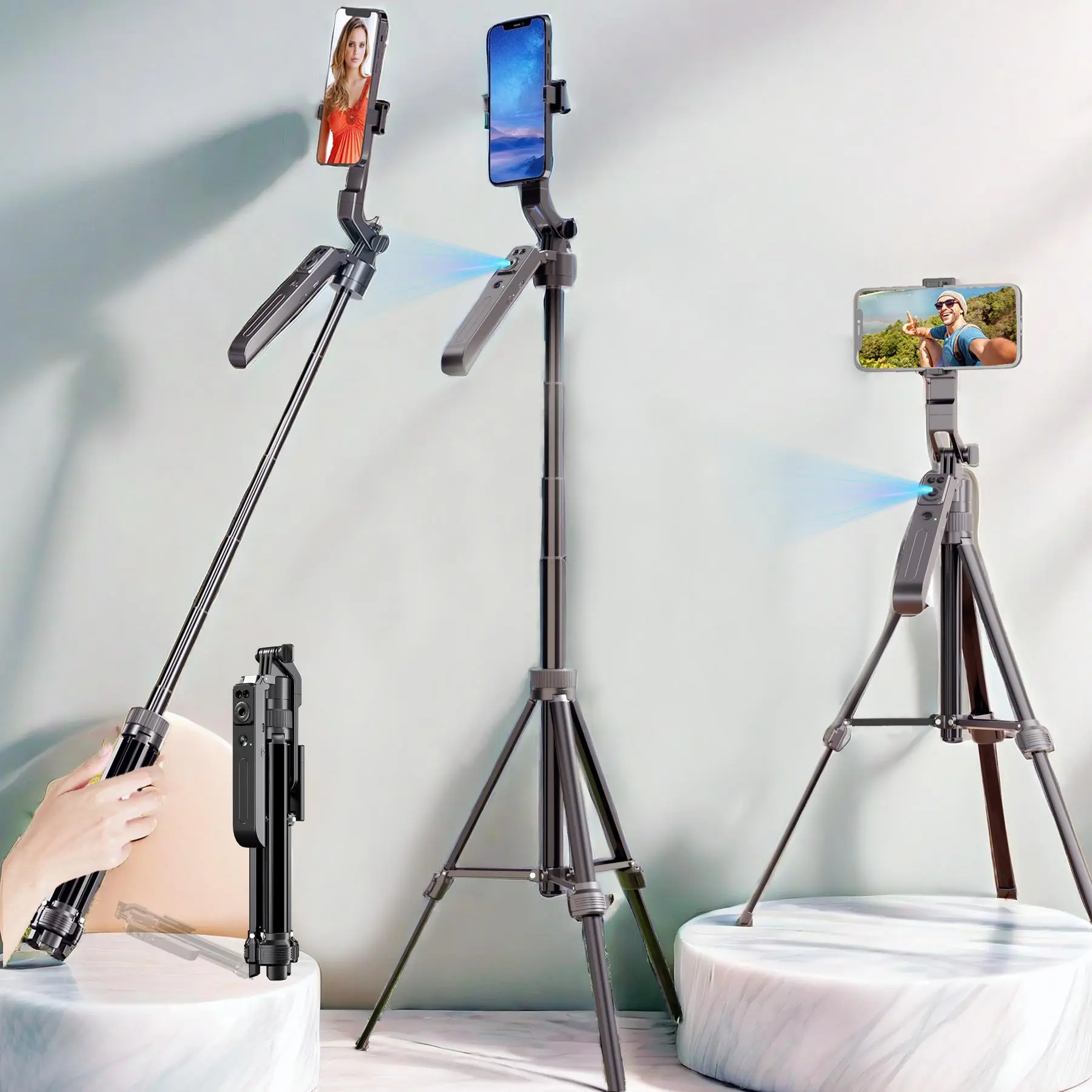 Multifunctional Live Streaming Tripod, Selfie Stick with 360 Rotatable Phone Holder & Remote Control, Smart Gesture Control Aluminum Alloy Tripod