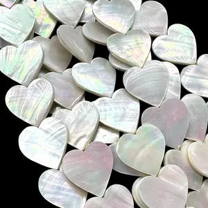Silvery-White Nautilus Shell Beads - Thickest Nacre with Organic Iridescent Matrix - Gem Quality Grade AAA (Among the Rarest & Most Valuable Seashells in The World) Exquisite Craftsmanship - New Double Sided Design - Smooth Heart - 8 Inches - Half Strand