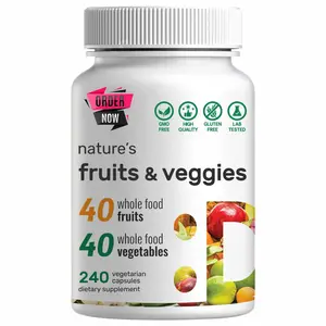Nature’s Fruits & Veggies Supplement | 80 Whole Food Superfoods Blend | 40 Fruits, 40 Vegetables & Greens | Non-GMO, Gluten Free | 240 Veggie Capsules