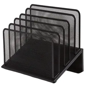 Mesh File Organizer, Black Wire Mesh 5 Section Incline Sorter, Black Finish
