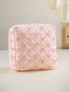 Random Bow Pattern Sanitary Napkin Storage Bag, Lightweight Tissue Bag, Travel Cosmetics Storage Box, Portable Makeup Bag for Women & Girls, Space Saving Bags, Storage Organizer Bag