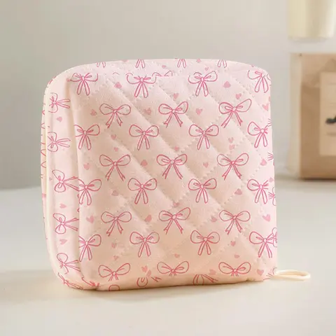 Random Bow Pattern Sanitary Napkin Storage Bag, Lightweight Tissue Bag, Travel Cosmetics Storage Box, Portable Makeup Bag for Women & Girls, Space Saving Bags, Storage Organizer Bag, Beauty Storage Pouch, Zipper Pouches, Storage For Organizing