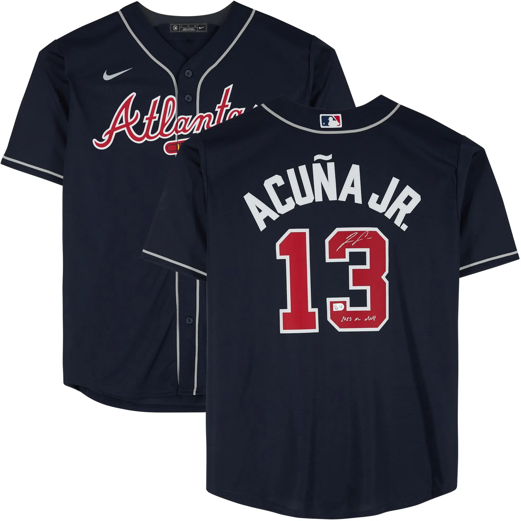 Ronald Acua Jr. Atlanta Braves Autographed Navy Nike Replica Jersey with "2023 NL MVP" Inscription - Fanatics Authentic Certified