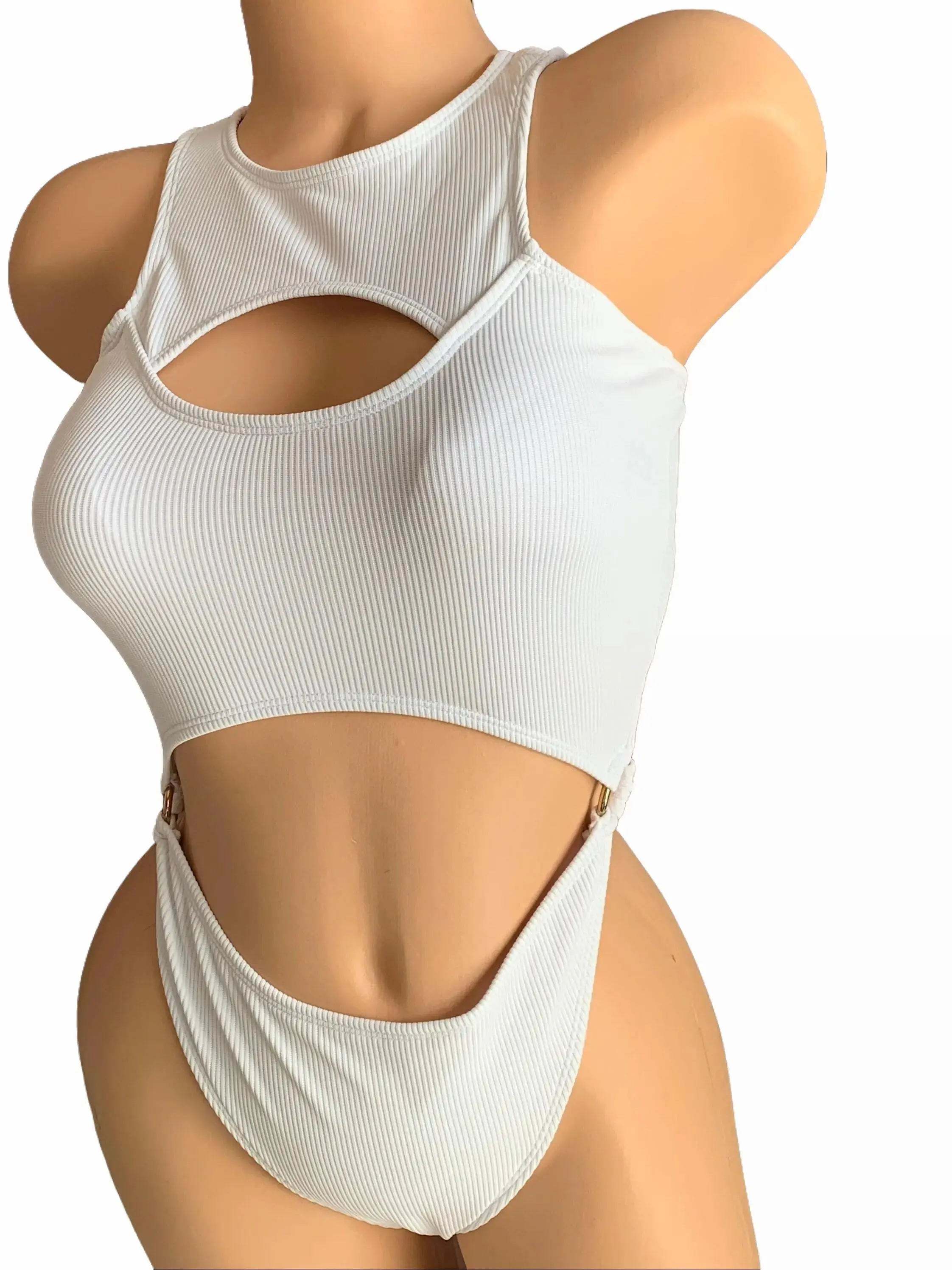 High Neck Ribbed Monokini Swimsuit