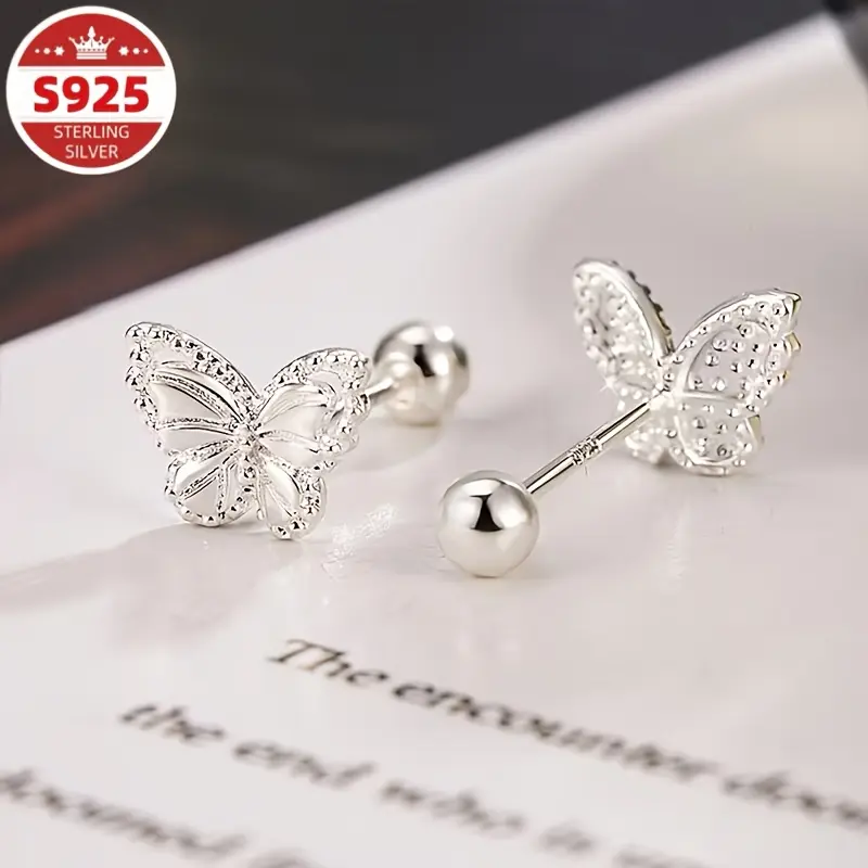 Women's S925 Sterling Silver Cute Butterfly Earrings - Fashionable Fresh Style, Simple Versatile Design, Ideal for Daily Commuting, Perfect Gift for Christmas, Valentine's Day
