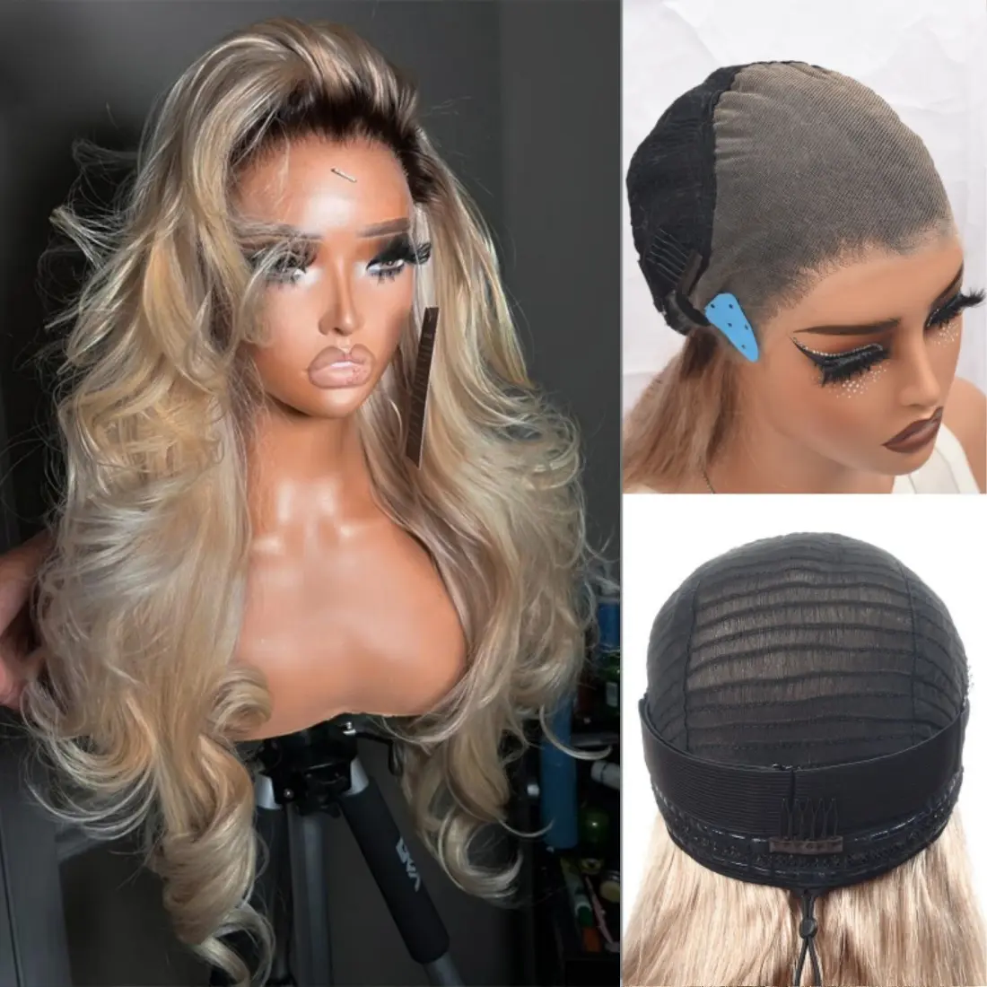 180% Density Milk Tea Ombre Ash Blonde Drawstring Glueless Wigs Lace Front Wig Human Hair Upgrades 13x6 Body Wave Lace Front Wig for Women Hd Invisible Frontal Pre Plucked Brown Root Ombre Pre Cut Human Hair Wig