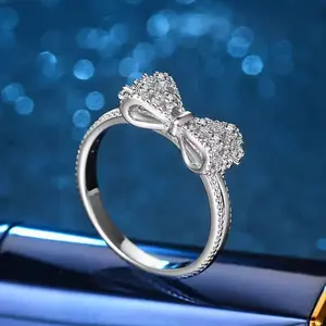Classic bow ring for women, stylish cubic zirconia engagement ring, wedding infinite romance bow ring for women tiktokshopspringglowup