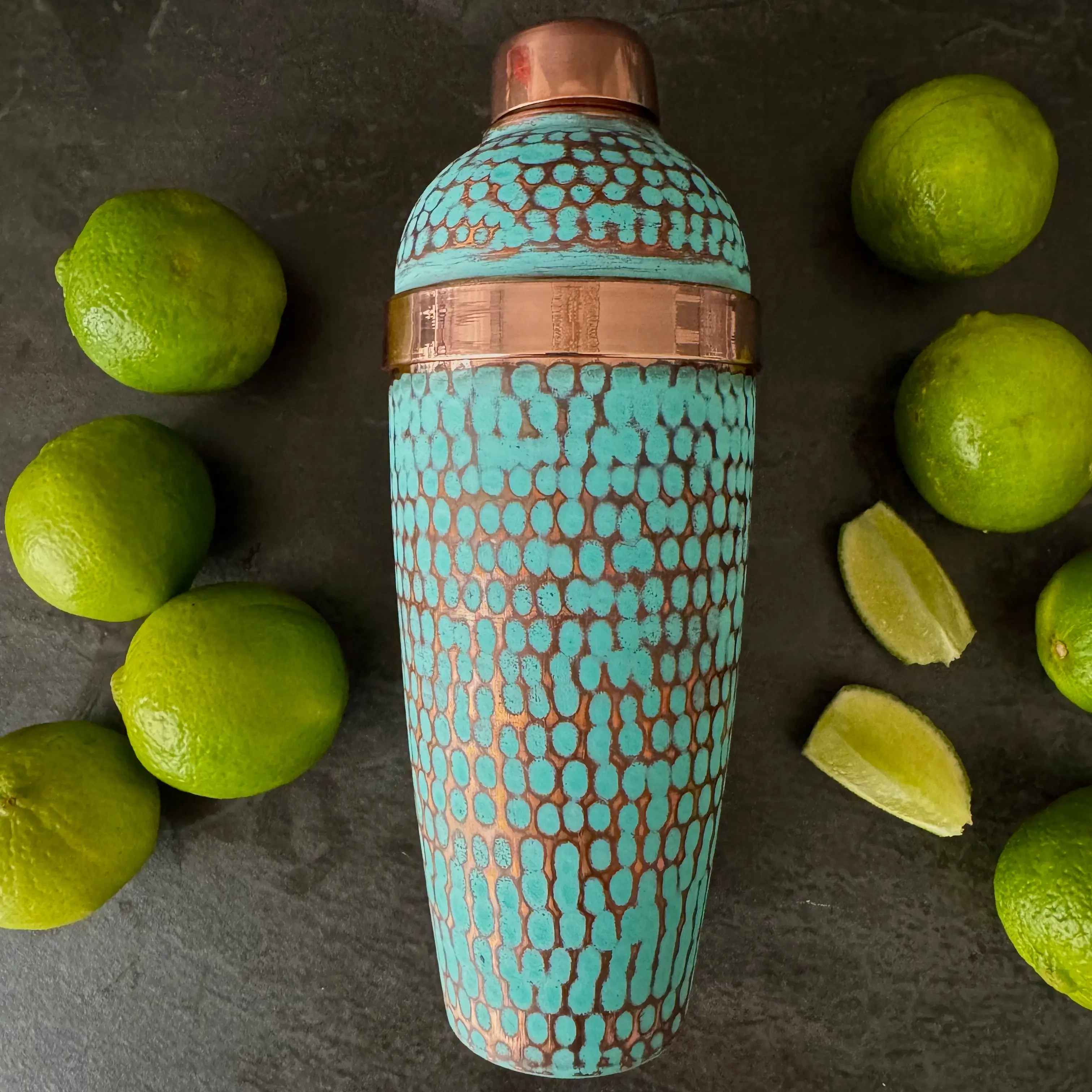 Mexican Handmade Copper 24 oz. Cobbler Shaker- Emerald Bottle Drinkware