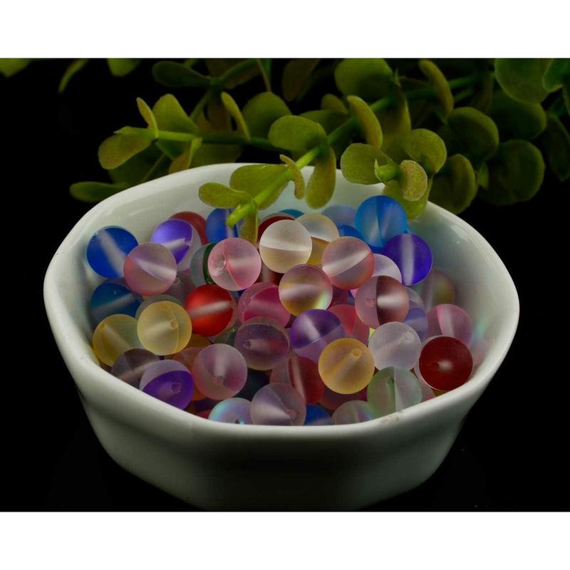 Matte Aurora Crystal Beads 100pcs 8mm Flash Glitter Shining Mermaid Round Loose Aura Bead Frosted Moonstone for Jewelry Making (Multicolor, 8mm)