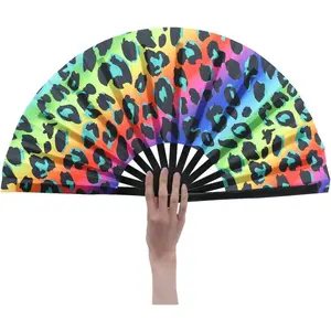 Women/Men Large UV Glow  Handheld Fan for Drag   EDM Club Party  Festival Dance Decoration Lepoard