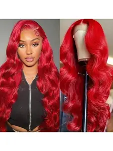 [Red Body Wave 13x4 HD Lace] Wigs Human Hair Pre Plucked With Baby Hair 12A Brazilian Remy Wavy 13x4 Lace Frontal Human Hair Wigs For Women Red Color