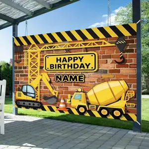 2D Flat Banner Polyester Photography Backdrop, HD Digitally Printed Construction Theme Background Cloth, Soft Lightweight Foldable Photo Booth Prop for Birthday Party Decorations, Event Decor, Studio Photography, and Video Backgro