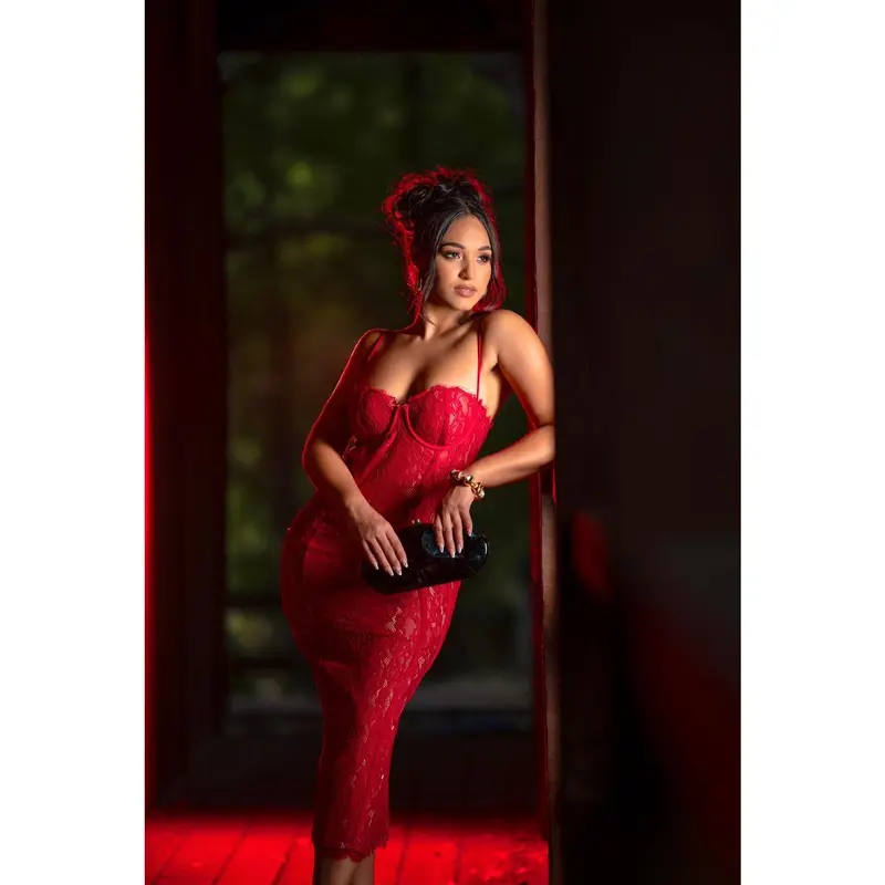 chinese dress ladies Red Lace Cross Tie Back Dress UsTrendy