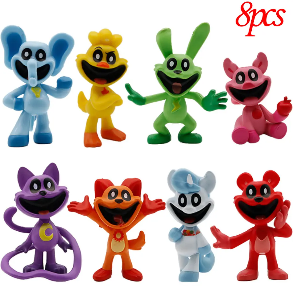 8PCS Smiling Critters PVC Figure Set, Kawaii Anime Catnap Doll Models, Desktop Decorations, Children's Birthday Gifts
