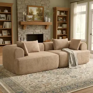 96"Full-Foam Modular Sofa,  Bouclé 2-Piece Sectional with Rounded Arms, Cloud-Like Comfort, Compressed Packing:33015-GN