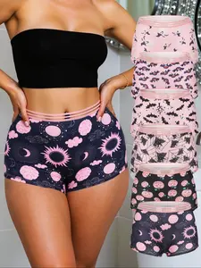 6-Pack Gothic Elastic Waistband Women's Panties Set, Colorblock Design, Comfortable Wide Waistband, Fitted Style, All Seasons Wear, Underwear, Colorblock Print Panty