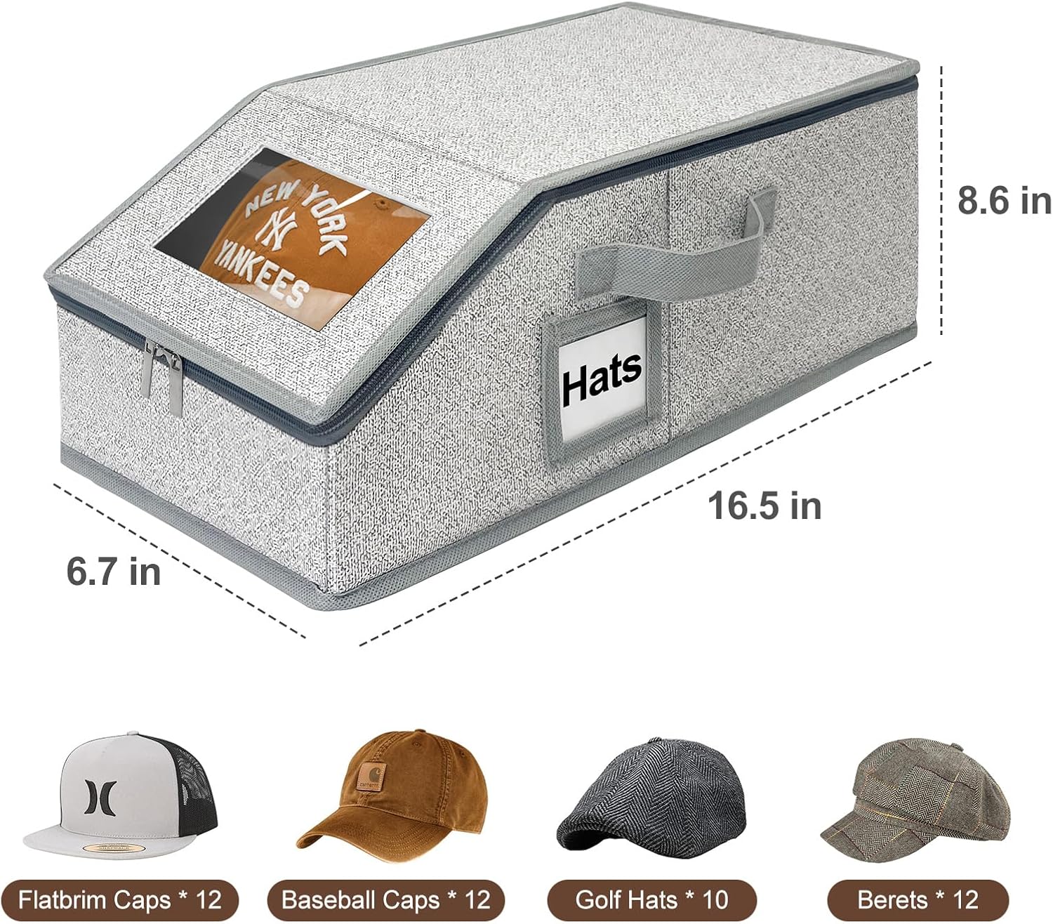 Stackable Baseball Cap Storage Box, Holds Up to 12 Hats – Durable Foldable Cardboard Organizer, Large Capacity Hat & Toy Storage Solution, Versatile Home & Bedroom Organizer, Dustproof, Space Saving,compact storage box,clear storage organizer fashion