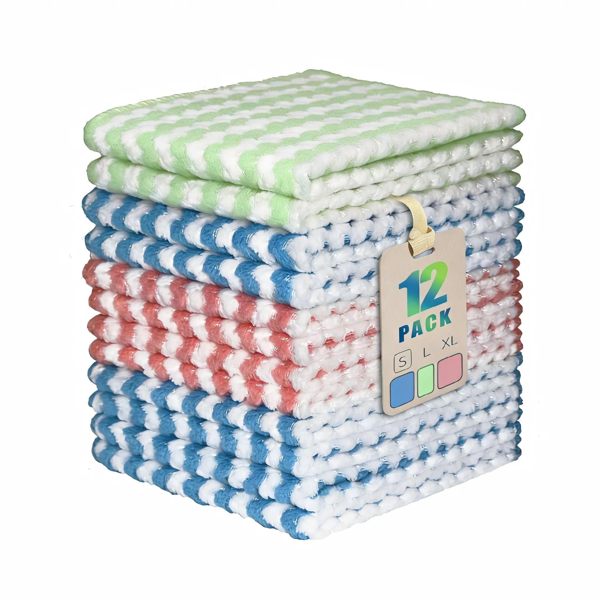 12 Pack Upgraded Thickened Microfiber Cleaning Cloth, Kitchen Towels for Dish Drying Washing, Absorbent Streak Free Lint Free Rags for Cleaning, Reusable and Washable Towels 3 Sizes, Home Cleaning Products, Durable Cleaning Supplies
