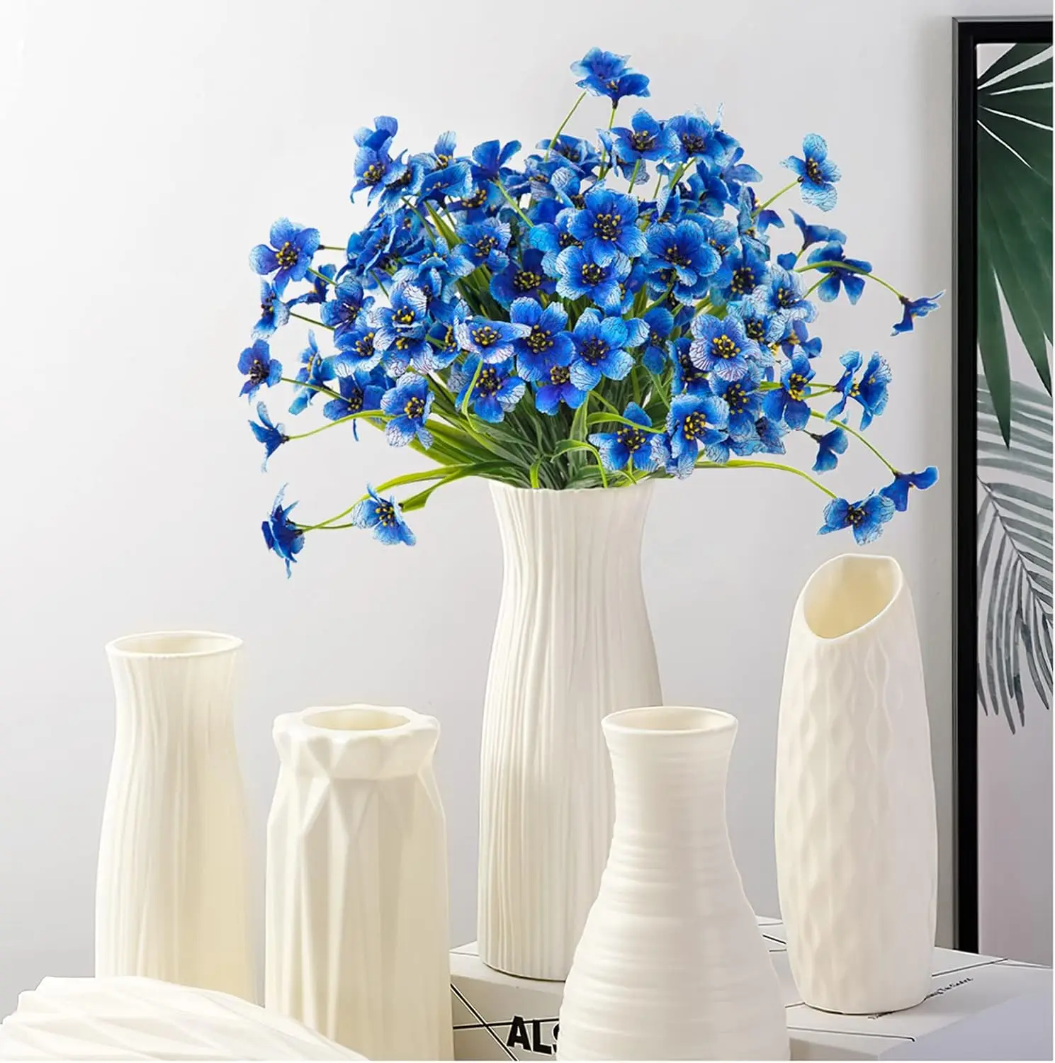 8 Bundles Artificial Faux Plants Flowers, Outdoor Spring Decoration, Fake Flowers UV Resistant for Outside Home Planter Porch Patio Window Yard Office Classroom Christmas Decor