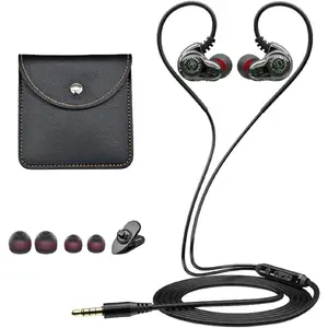 Dual Driver Wired Ear Buds with Mic and Extra Bass, Ear Phones with Cord, 3.5mm Jack Plug in Headphones, Wire Earbuds with Hook Wrap Around Over Ear, Earphones for Laptop Tablet MP3 Player