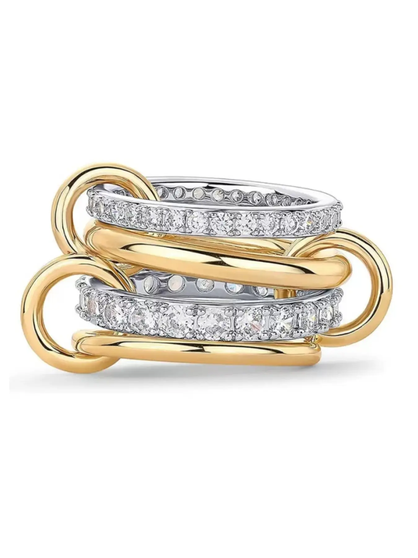 Women Interlocking Stacking Ring, Statement Multi-Ring Mixed Metal Stack, Cubic Zirconia Friday Christmas Easter Jewelry, Interlocked Stackable Rings, Interlocking Link Ring, Beautiful Rings, Stackable Finger Rings