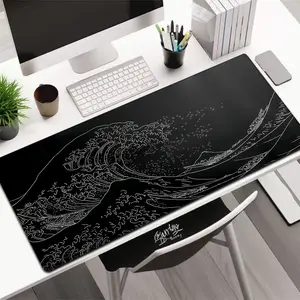 1pc Japanese-style Ukiyo-e wave mouse pad, oversized rubber keyboard pad, non-slip rubber base stitched edges, computer office game mouse pad, portable desktop accessories, suitable for office, home, study and games mat bath