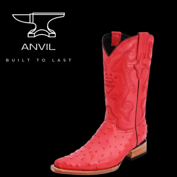 Red Embossed Ostrich Boots 3x Red Embossed Ostrich Boots 3x