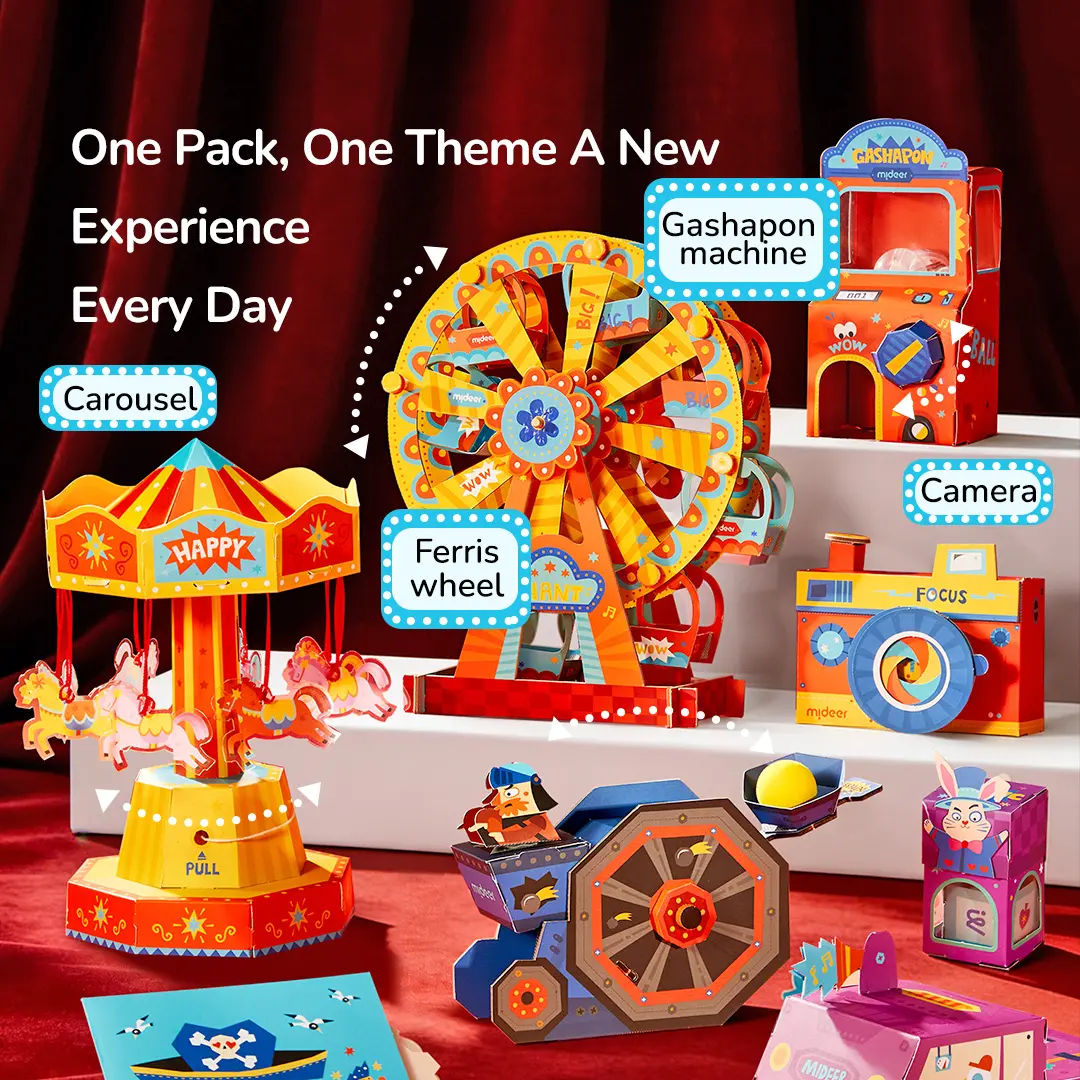 MiDeer 21-Day Toy Making Kit – 21 Unique Mechanical Craft Projects, Complete Paper Assembly Materials, Illustrated Guide + Video Tutorial for Kids Ages 6+, Fun STEM Engineering Arts & Crafts Kit with Hands-On Physics Experiments, Gift-Ready