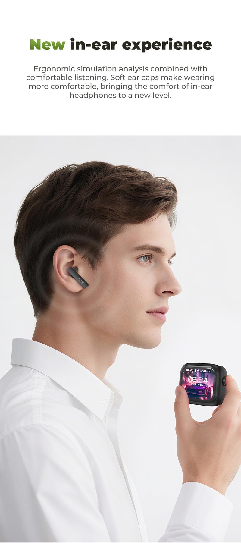 HTC NE40 Wireless Earphones Bluetooth 6.0, LED Display High Fidelity, for Gaming, Office, Sports, Music & Phone Calls TWS Earbuds , IPX5 Waterproof Earphones, Built-in Microphone In Ear Earphones