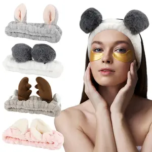 4Pcs Makeup Spa Headband Face Wash Headband for Women Girls Cute Headbands Animal Ears Shower  Coral Fleece Hair Band Women Cosmetic Headwrap for Spa Yoga Makeup Washing Face