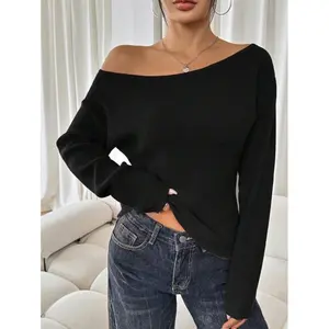 Women's Solid Asymmetrical Neckline Casual Long Sleeve Red Sweater Casual Party Elegant Home Sexy Autumn Winter Leisure Christmas Halloween New Year Asymmetrical Top,Off The Shoulder Sweater