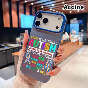 Autism Awareness Image Pattern Phone Case for iPhone 17 16 15 14 Pro Max 13 12 11 XR XS Plus Air E IMD Hybrid Plate Hologram Shockproof Durable Hard Cover