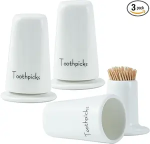 3-Piece Ceramic Toothpick Holder with Lid, Toothpick Jar, Ceramic Toothpick Dispenser, Toothpick Container Organizer for Home, Restaurant (White)
