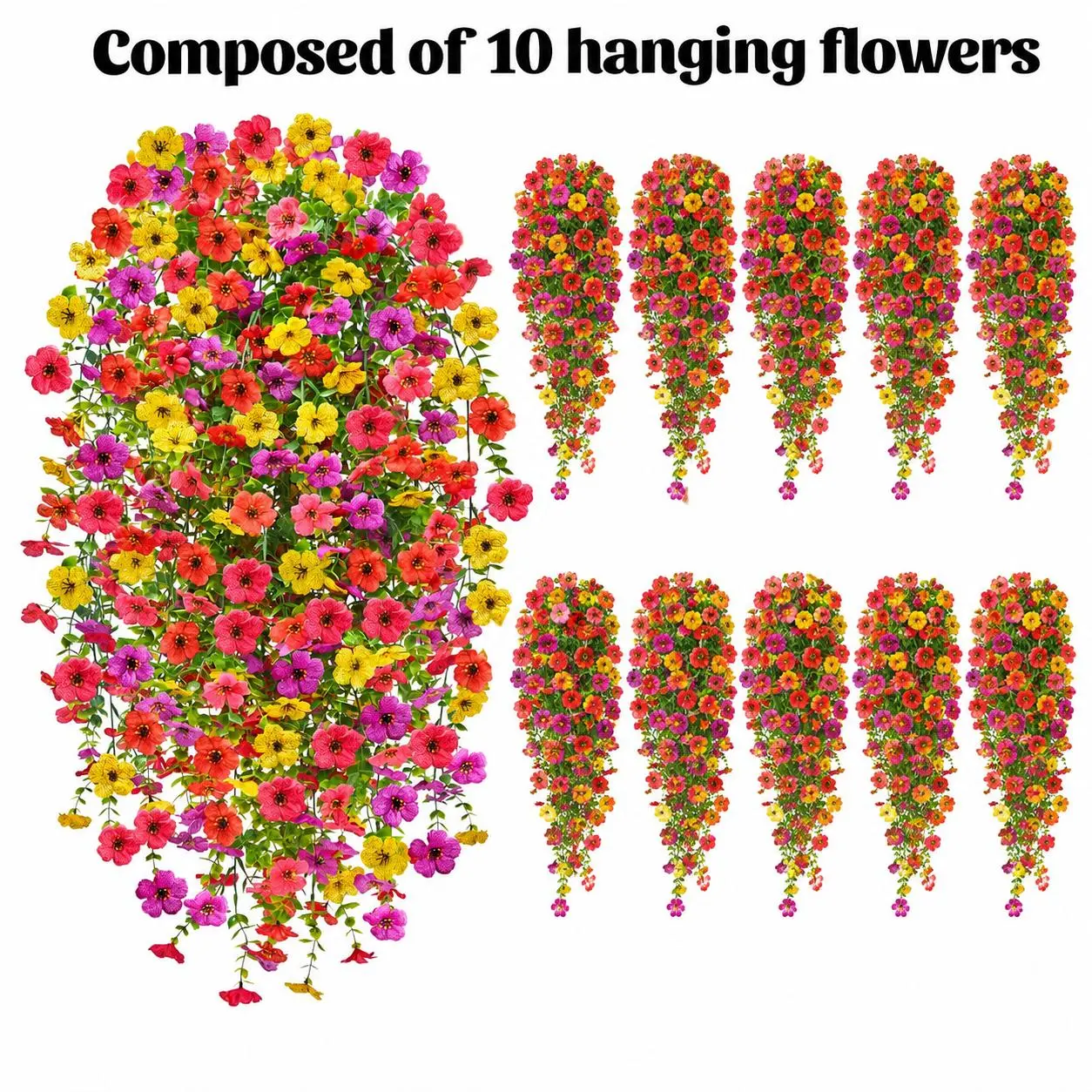 10PCS UV Resistant Artificial Hanging Daisy Flowers with Eucalyptus Leaves, Realistic Long Trailing Vines Silk Fake Flowers for Outdoor & Indoor Home Decor, Perfect for Patio, Porch, Balcony, Yard, Window and Garden Decorative Fake Plants Faux Greenery