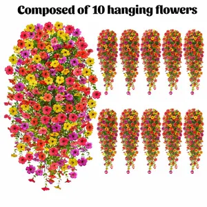 10PCS UV Resistant Artificial Hanging Daisy Flowers with Eucalyptus Leaves, Realistic Long Trailing Vines Silk Fake Flowers for Outdoor & Indoor Home Decor, Perfect for Patio, Porch, Balcony, Yard, Window and Garden