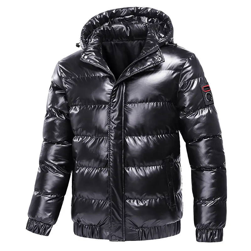 Men's Minimalist Solid Color Jacket - Windproof Polyester Menswear Tops with a Removable Hood for Winter, Plain, Casual, Long Sleeve, Solid Color Jackets, Hoodie, Stylish, Coat, Clothes, Athletic, Fitted, Elastic Cord, Lightweight Quilted
