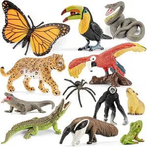 12PCS Realistic Jungle Animal Figures Toys, Rainforest Diorama Decor Party Favor, Wild Animals Learning Toys for Toddlers Boys Girls, Valentine's Day Gift for Kids