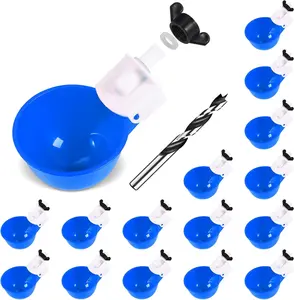 16 Pack Blue Chicken Waterer Cups DIY Automatic Poultry Feeder with Drill, No-Leak Design, Durable