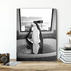 Wooden Framed Canvas Painting, Modern Art, Fashionable Women Bathroom Poster, Bathroom Wall Art, Living Room Bedroom Decoration, Hallway Office Mural, Kitchen, Home Poster, Ornaments, Home Decor Products, Artistic
