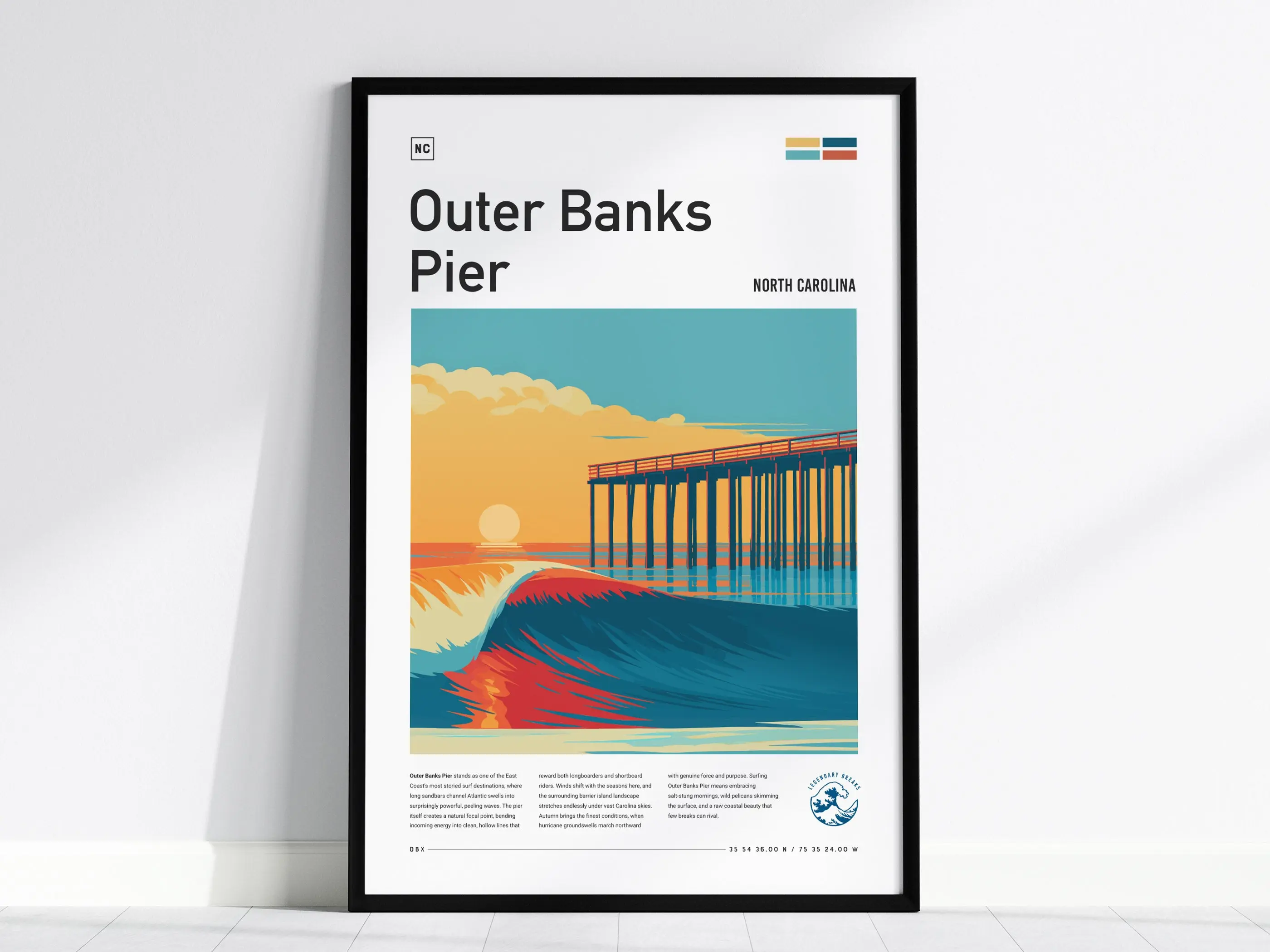 Outer Banks Pier, North Carolina Poster | Sun-Soaked Surf Pier Wall Art