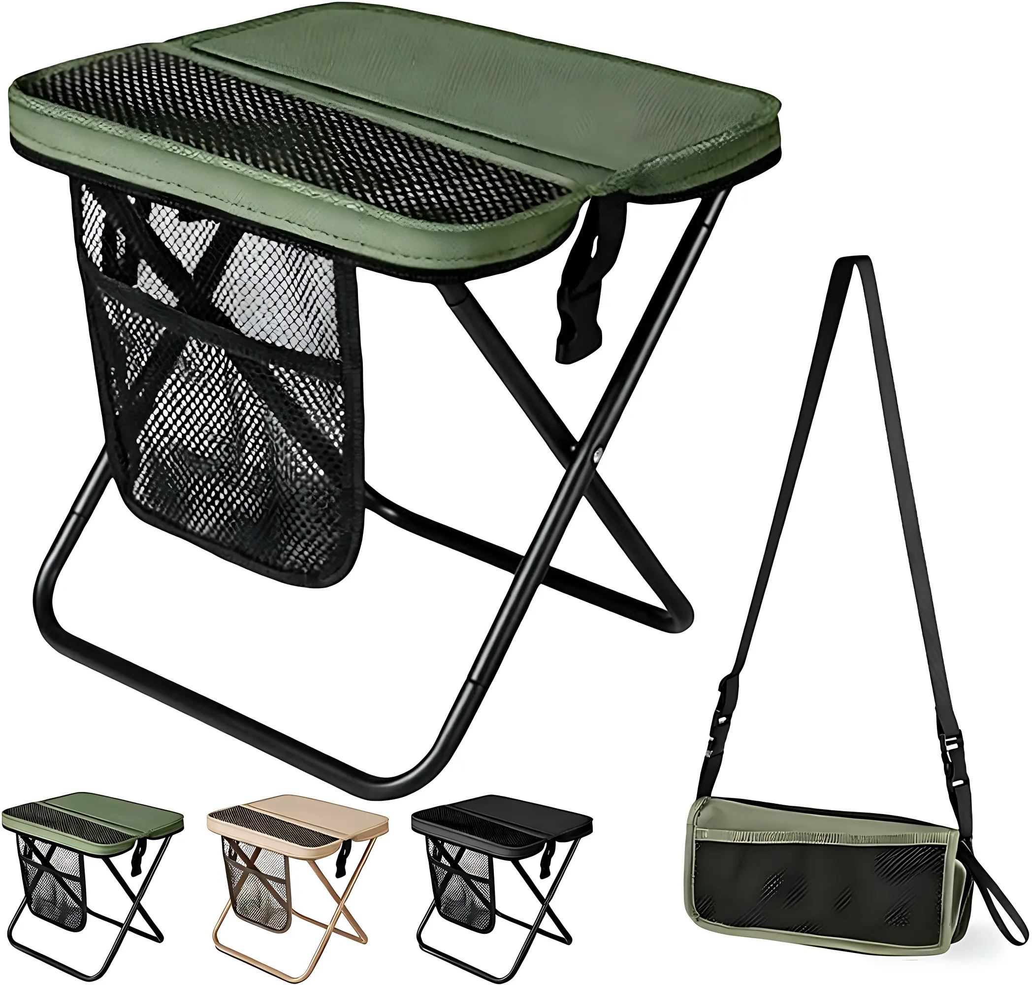 Ultra Light Fold‑to‑Carry Stool Camping Stool, Portable Folding Stool with Shoulder Strap for Hiking BBQ Camping Fishing