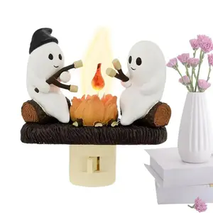 Ghosts Campfire Halloween Nightlight 2024 Ghost-Shaped Night Lamps Halloween Ghost Fire Dusk Indoor Night Lights For Room Wall