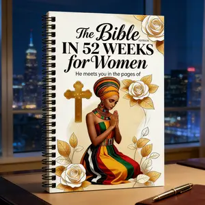 52-Week Bible Study Journal for Women: The Bible in 52 Weeks for Women – Year-Long Devotional Workbook with Inspirational Scripture Lessons, Prayer Tracking & Spiritual Growth Tools, Elegant African Heritage & Golden Rose Artwork
